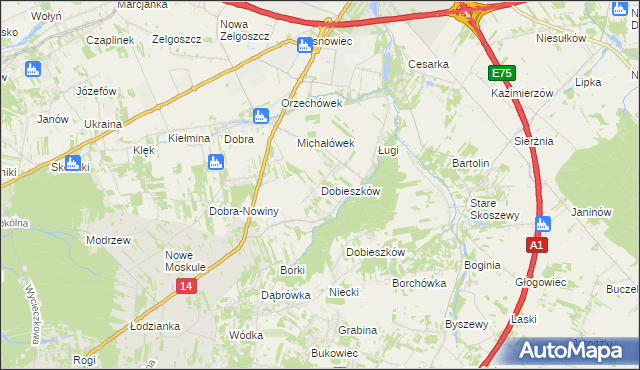 mapa Dobieszków gmina Stryków, Dobieszków gmina Stryków na mapie Targeo