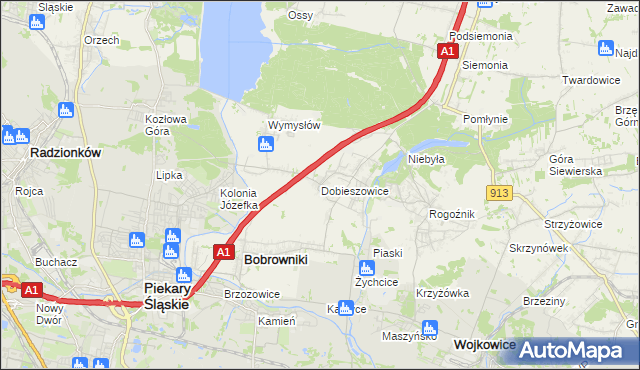 mapa Dobieszowice gmina Bobrowniki, Dobieszowice gmina Bobrowniki na mapie Targeo