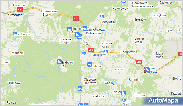 mapa Dobieszyn gmina Stromiec, Dobieszyn gmina Stromiec na mapie Targeo