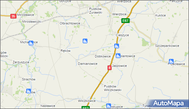 mapa Dobkowice gmina Kobierzyce, Dobkowice gmina Kobierzyce na mapie Targeo