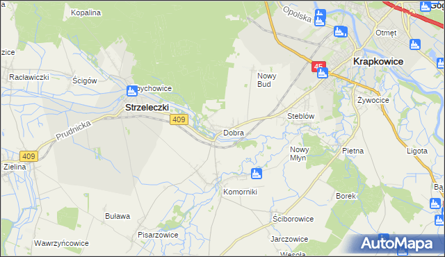 mapa Dobra gmina Strzeleczki, Dobra gmina Strzeleczki na mapie Targeo