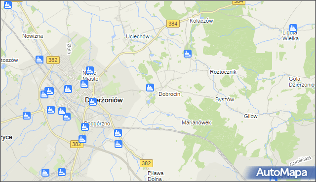 mapa Dobrocin gmina Dzierżoniów, Dobrocin gmina Dzierżoniów na mapie Targeo