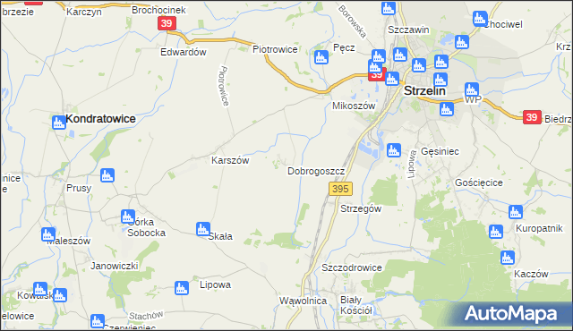 mapa Dobrogoszcz gmina Strzelin, Dobrogoszcz gmina Strzelin na mapie Targeo