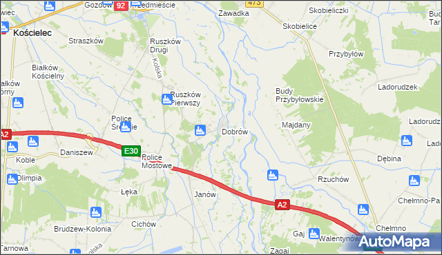 mapa Dobrów gmina Kościelec, Dobrów gmina Kościelec na mapie Targeo