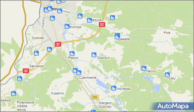 mapa Dobrzyń gmina Gubin, Dobrzyń gmina Gubin na mapie Targeo