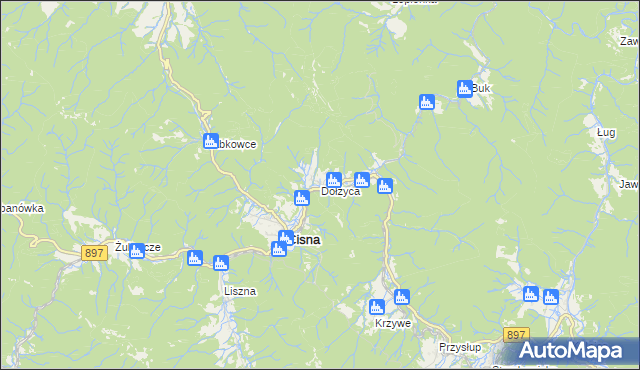 mapa Dołżyca gmina Cisna, Dołżyca gmina Cisna na mapie Targeo