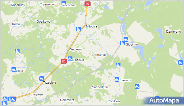 mapa Domanice gmina Miastko, Domanice gmina Miastko na mapie Targeo