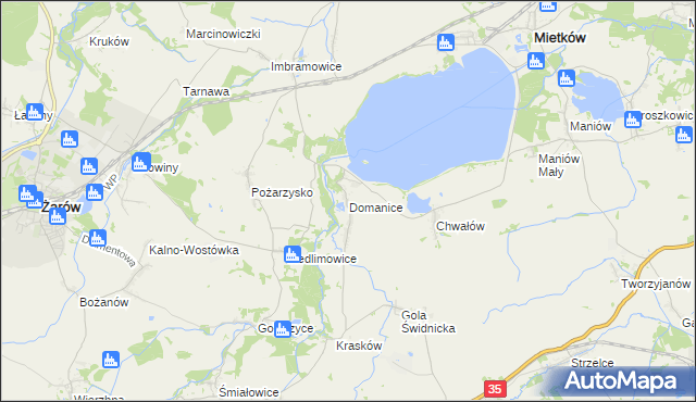 mapa Domanice gmina Mietków, Domanice gmina Mietków na mapie Targeo