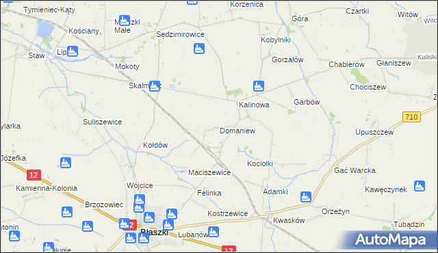 mapa Domaniew gmina Błaszki, Domaniew gmina Błaszki na mapie Targeo