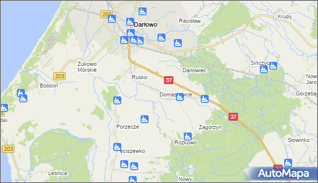 mapa Domasławice gmina Darłowo, Domasławice gmina Darłowo na mapie Targeo