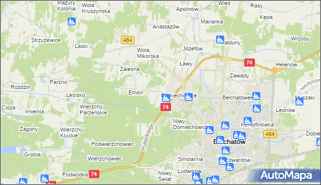 mapa Domiechowice, Domiechowice na mapie Targeo