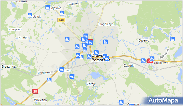 mapa Drawsko Pomorskie, Drawsko Pomorskie na mapie Targeo