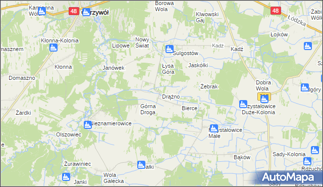 mapa Drążno gmina Klwów, Drążno gmina Klwów na mapie Targeo