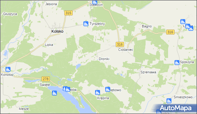 mapa Droniki, Droniki na mapie Targeo