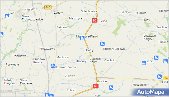 mapa Drwały gmina Bielsk, Drwały gmina Bielsk na mapie Targeo