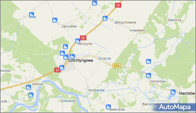 mapa Dryżyna, Dryżyna na mapie Targeo