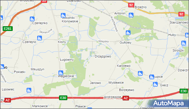 mapa Drzązgowo gmina Kostrzyn, Drzązgowo gmina Kostrzyn na mapie Targeo