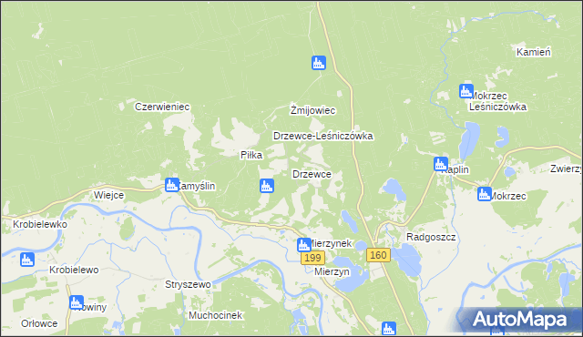 mapa Drzewce gmina Międzychód, Drzewce gmina Międzychód na mapie Targeo