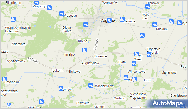 mapa Drzewce gmina Zagórów, Drzewce gmina Zagórów na mapie Targeo