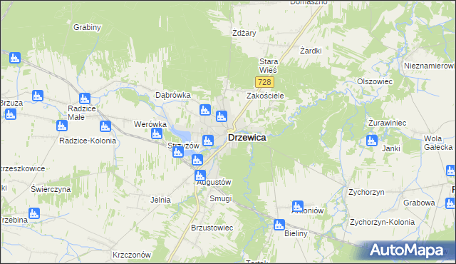 mapa Drzewica powiat opoczyński, Drzewica powiat opoczyński na mapie Targeo