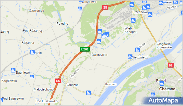 mapa Dworzysko gmina Świecie, Dworzysko gmina Świecie na mapie Targeo