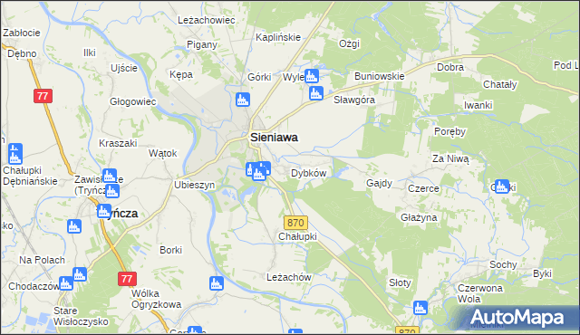 mapa Dybków gmina Sieniawa, Dybków gmina Sieniawa na mapie Targeo