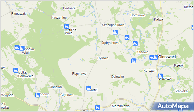 mapa Dylewo gmina Grunwald, Dylewo gmina Grunwald na mapie Targeo