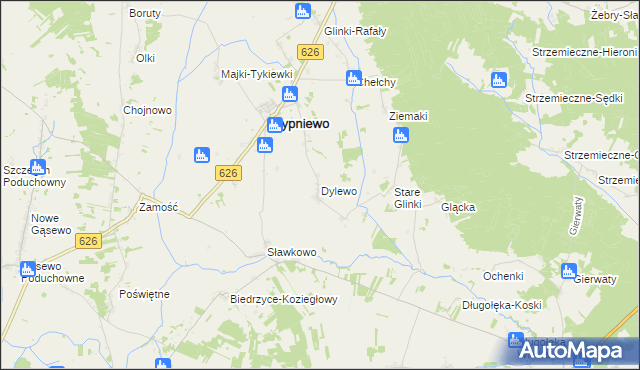 mapa Dylewo gmina Sypniewo, Dylewo gmina Sypniewo na mapie Targeo