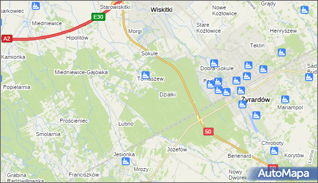 mapa Działki gmina Wiskitki, Działki gmina Wiskitki na mapie Targeo