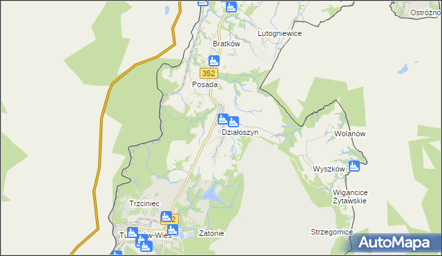 mapa Działoszyn gmina Bogatynia, Działoszyn gmina Bogatynia na mapie Targeo