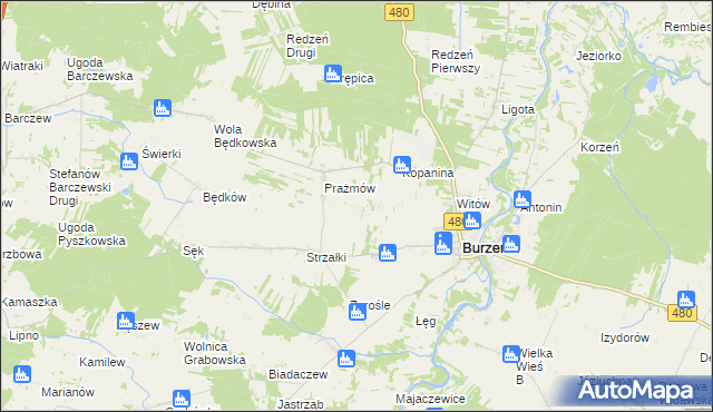 mapa Działy gmina Burzenin, Działy gmina Burzenin na mapie Targeo