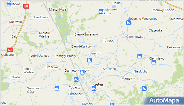 mapa Dziarno gmina Sońsk, Dziarno gmina Sońsk na mapie Targeo