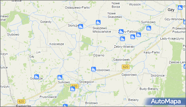 mapa Dziarno gmina Świercze, Dziarno gmina Świercze na mapie Targeo