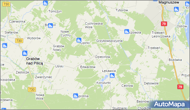 mapa Dziecinów gmina Grabów nad Pilicą, Dziecinów gmina Grabów nad Pilicą na mapie Targeo