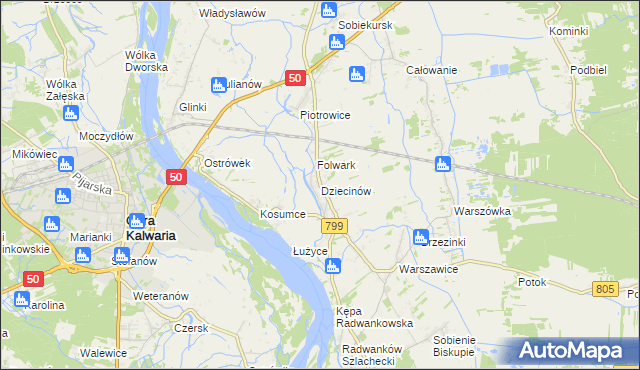 mapa Dziecinów gmina Sobienie-Jeziory, Dziecinów gmina Sobienie-Jeziory na mapie Targeo