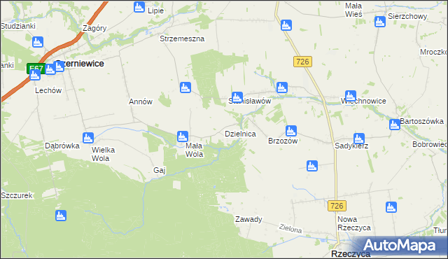 mapa Dzielnica gmina Czerniewice, Dzielnica gmina Czerniewice na mapie Targeo