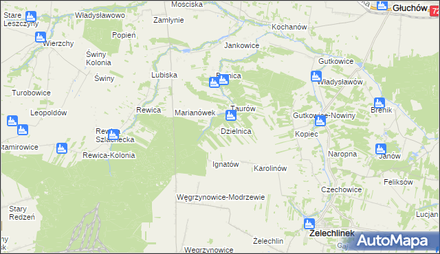 mapa Dzielnica gmina Żelechlinek, Dzielnica gmina Żelechlinek na mapie Targeo