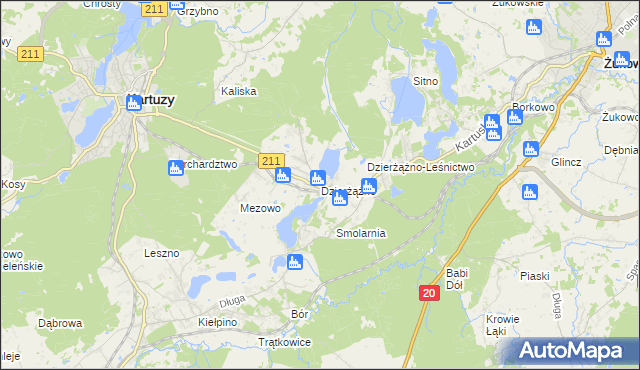 mapa Dzierżążno gmina Kartuzy, Dzierżążno gmina Kartuzy na mapie Targeo