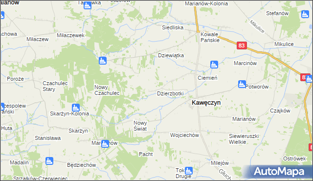 mapa Dzierzbotki, Dzierzbotki na mapie Targeo