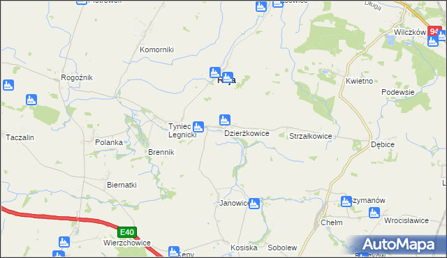 mapa Dzierżkowice gmina Ruja, Dzierżkowice gmina Ruja na mapie Targeo