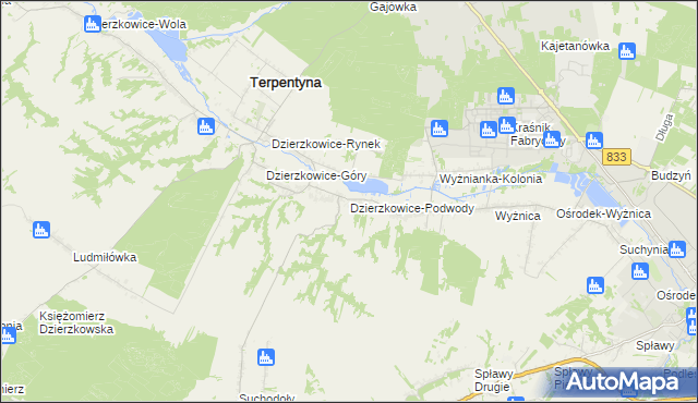 mapa Dzierzkowice-Podwody, Dzierzkowice-Podwody na mapie Targeo