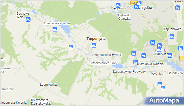 mapa Dzierzkowice-Rynek, Dzierzkowice-Rynek na mapie Targeo