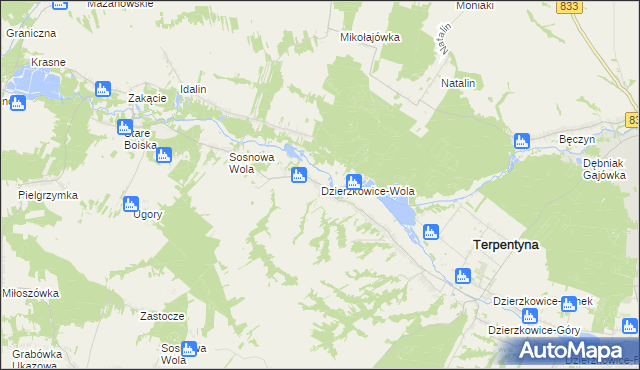 mapa Dzierzkowice-Wola, Dzierzkowice-Wola na mapie Targeo