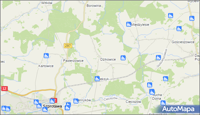 mapa Dzikowice, Dzikowice na mapie Targeo