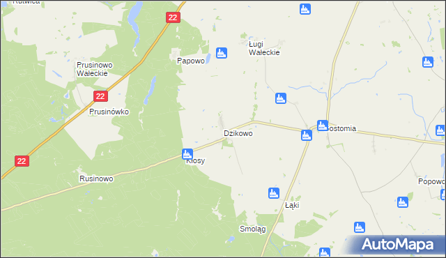 mapa Dzikowo gmina Wałcz, Dzikowo gmina Wałcz na mapie Targeo