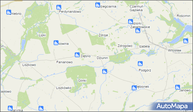 mapa Dziunin gmina Łobżenica, Dziunin gmina Łobżenica na mapie Targeo