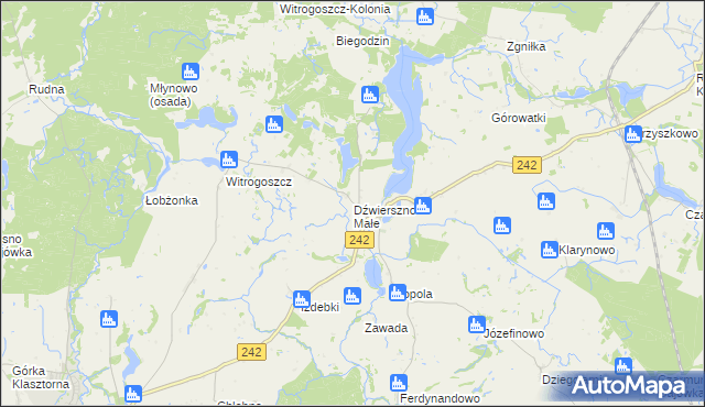 mapa Dźwierszno Małe, Dźwierszno Małe na mapie Targeo