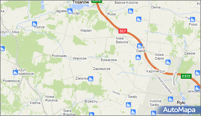 mapa Edwardów gmina Ryki, Edwardów gmina Ryki na mapie Targeo