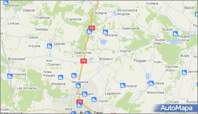 mapa Elżbiecin gmina Busko-Zdrój, Elżbiecin gmina Busko-Zdrój na mapie Targeo