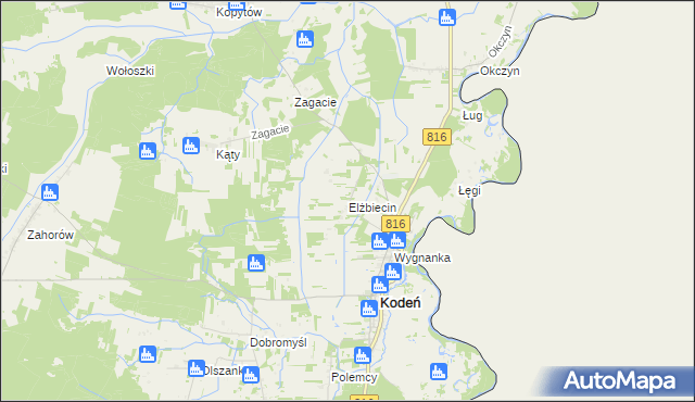 mapa Elżbiecin gmina Kodeń, Elżbiecin gmina Kodeń na mapie Targeo